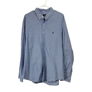 Ralph Lauren Size XXL Cotton Button Down Shirt Blue Gingham Plaid Pony Logo